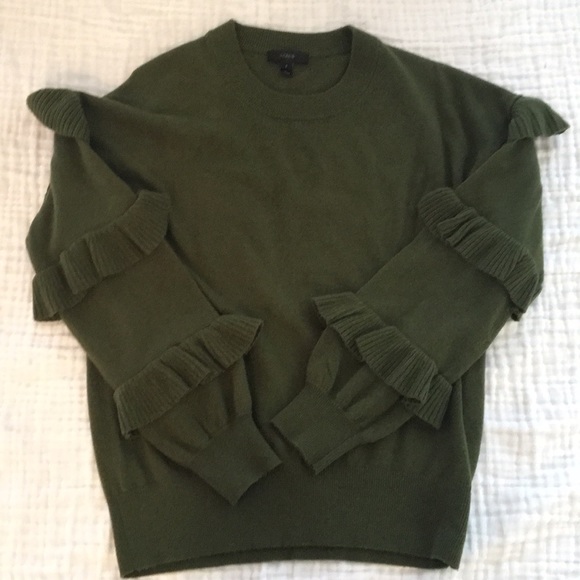 J Crew ruffle sleeve sweater olive green small - Picture 6 of 8